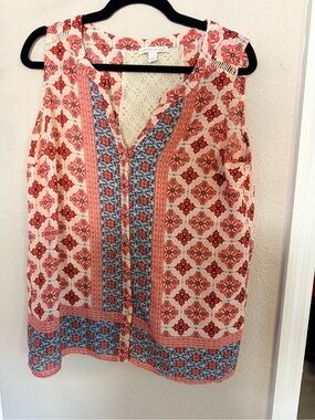 Westport 1962 Womenw Sleeveless Coral and Blue Printed Women’s Top Lace Back